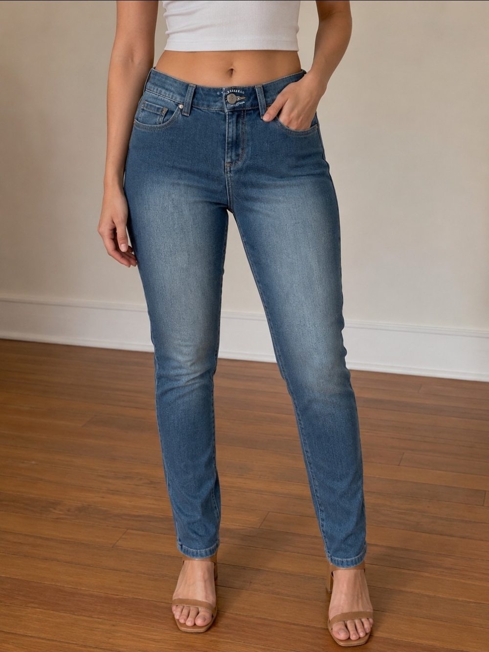 G.H. BASS & CO. SIZE - 2 Comfort Skinny Stretch Jeans in Medium Blue Wash